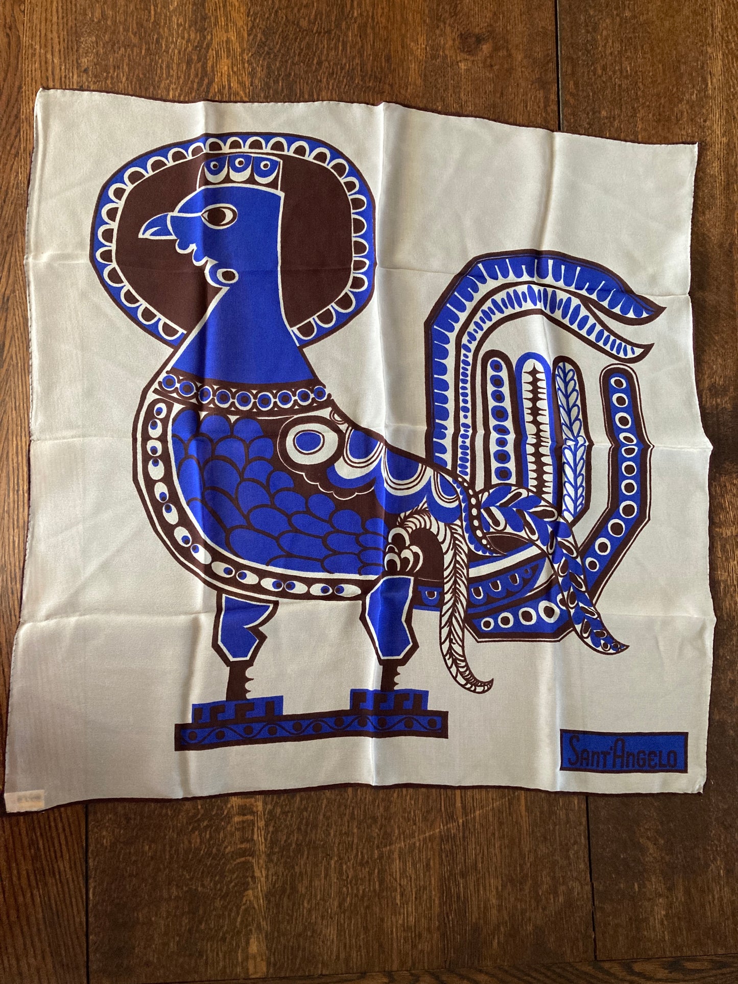 Giorgio Sant Angelo for Sally Gee Sheer Silk Scarf in Blue and Brown