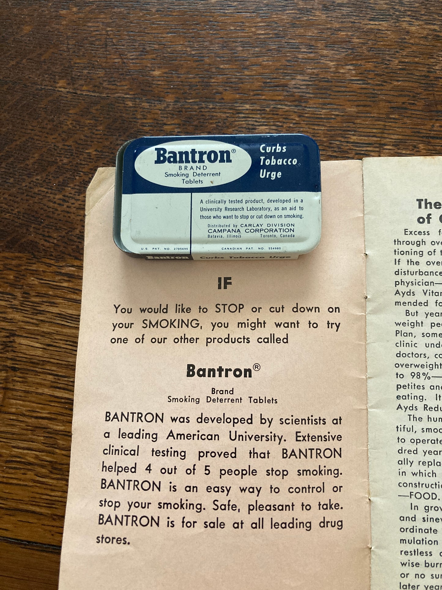 Vintage Bantron Tin Smoking Deterrent Tablets 1960's