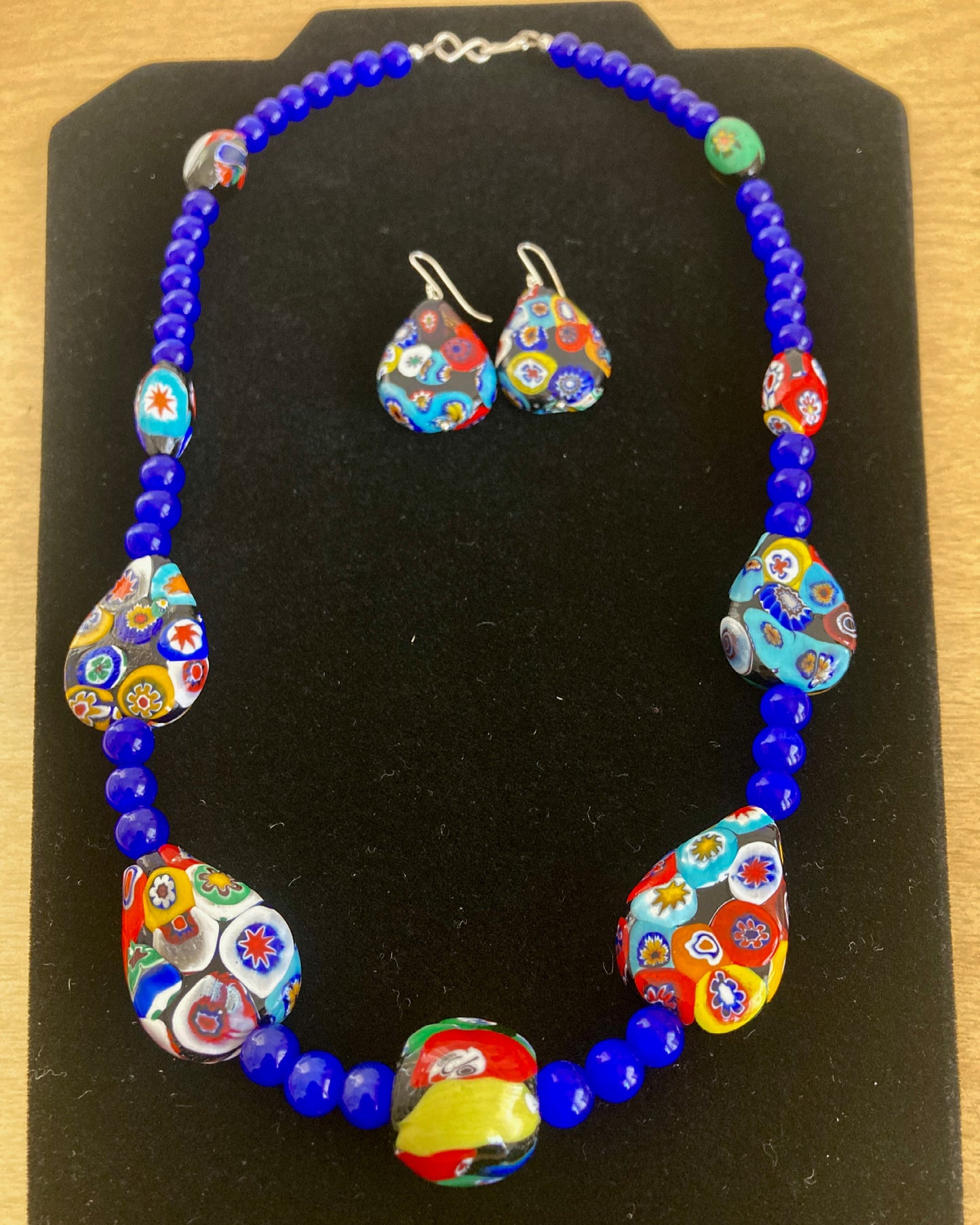 Custom Made Venetian Glass Millefiori Murano Glass Necklace and Earrings
