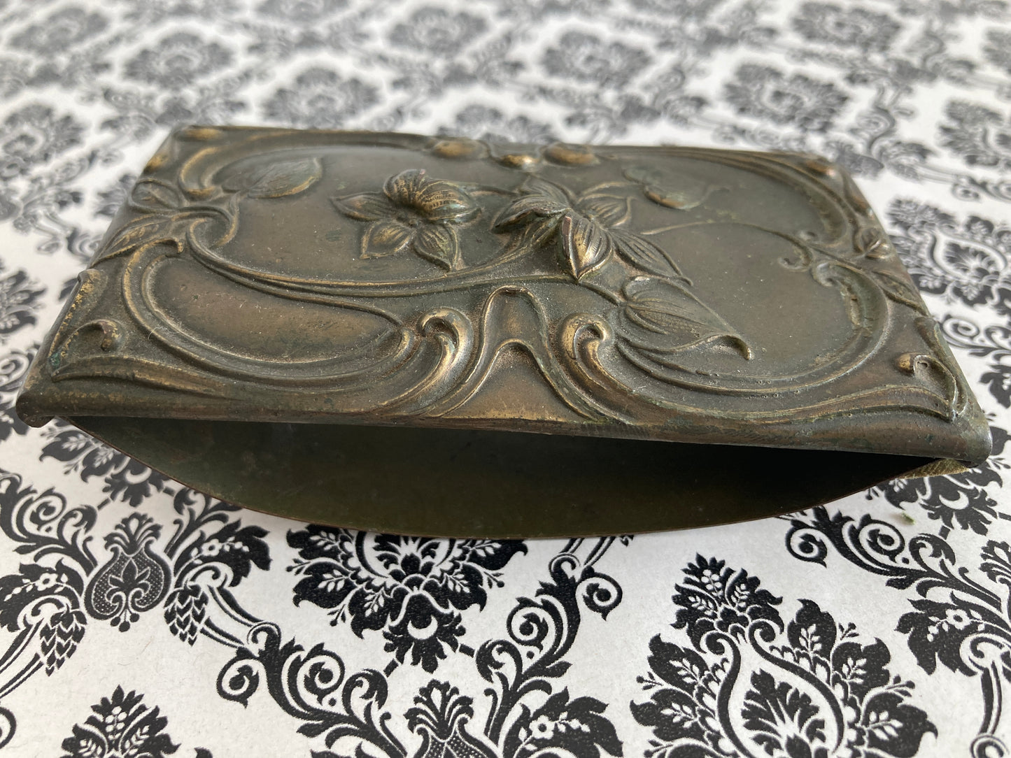 Antique Bronze Rocking Ink Blotter Art Nouveau Forget Me Not