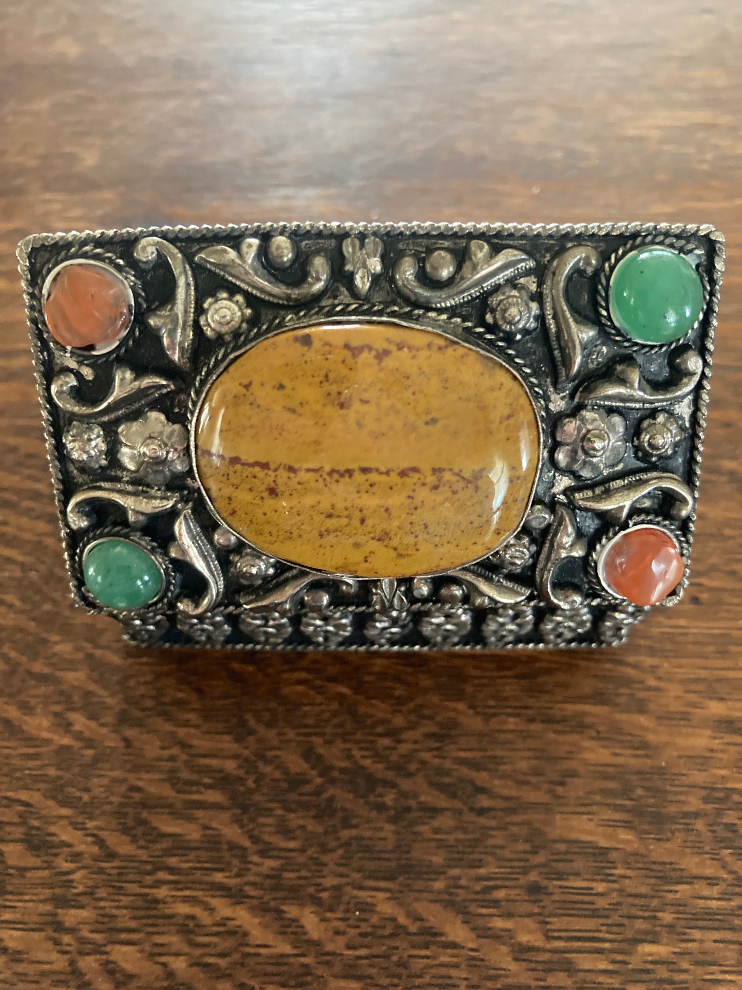 Tibetan Silver Filigree Gemstone Trinket Box