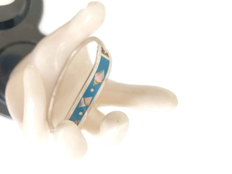Turquoise and Abalone Alpaca Bracelet Hinged Oval