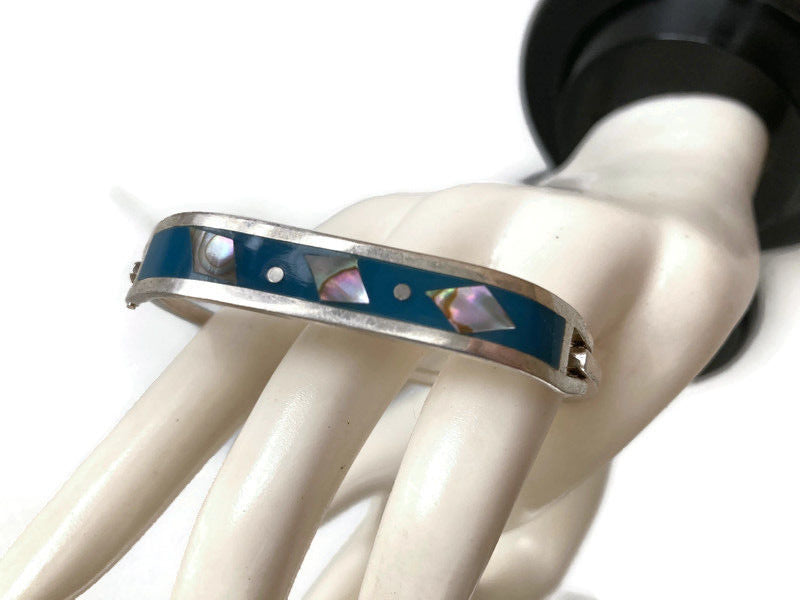 Turquoise and Abalone Alpaca Bracelet Hinged Oval