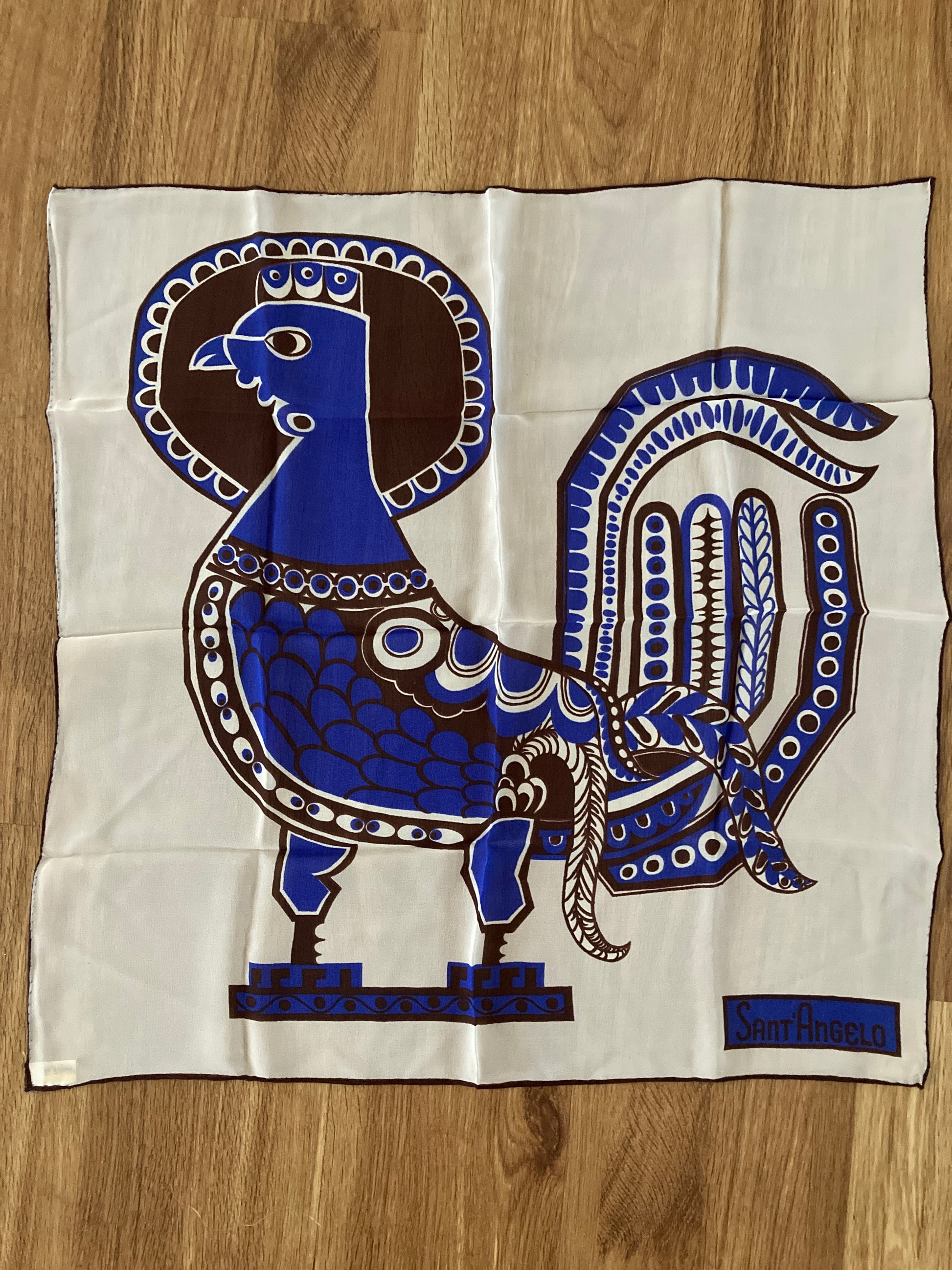 Giorgio Sant Angelo for Sally Gee Sheer Silk Scarf in Blue and Brown