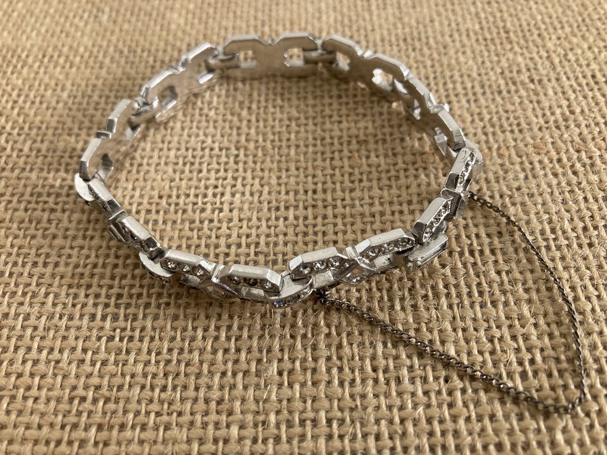 Art Deco Rhinestone and Rhodium Signed Engel Bros. Bracelet