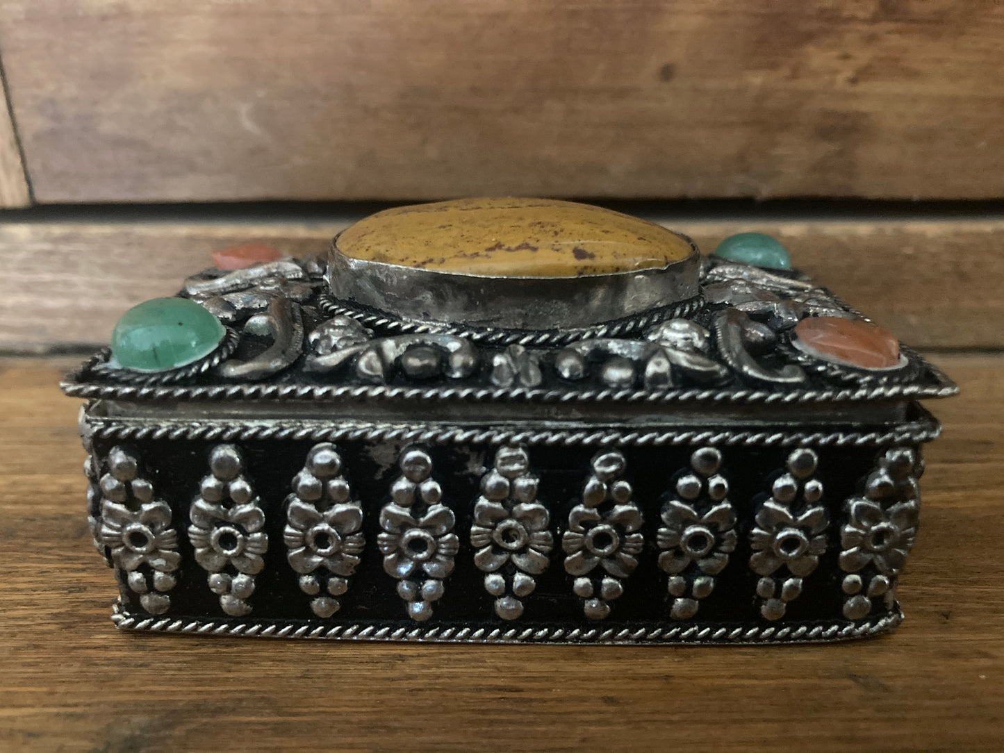 Tibetan Silver Filigree Gemstone Trinket Box