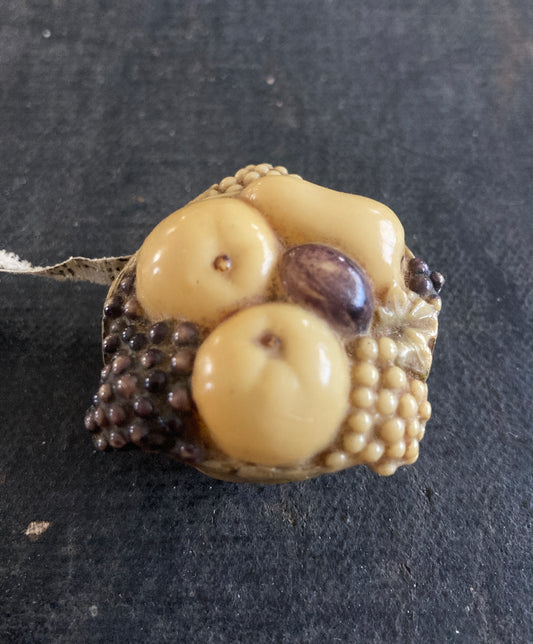 Antique Sewing Tape Measure Celluloid Basket of Fruit