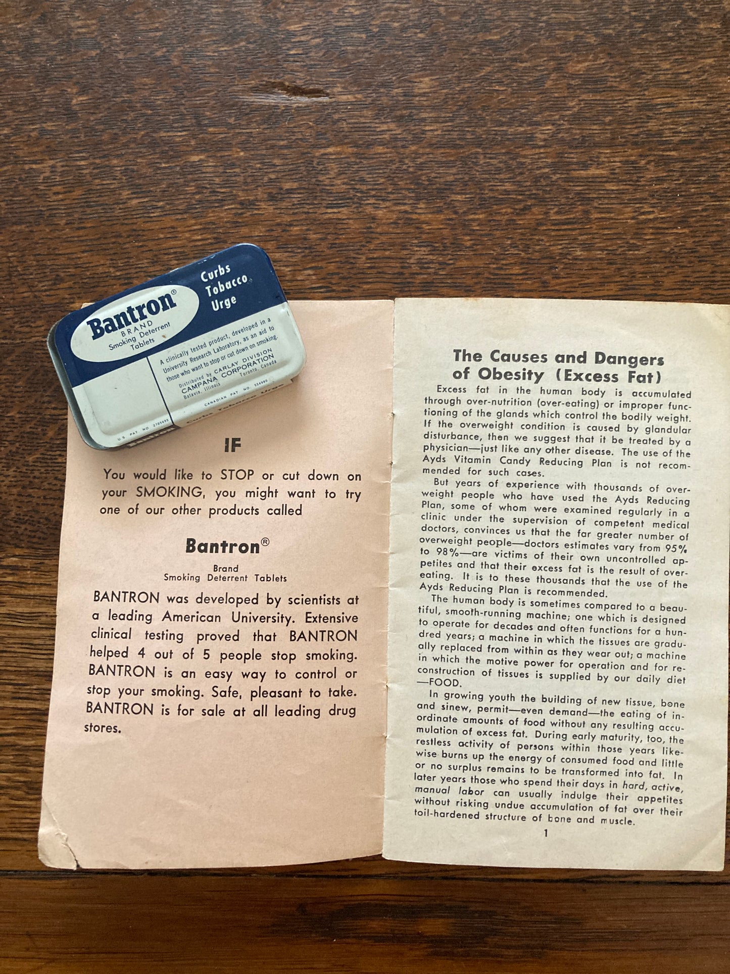 Vintage Bantron Tin Smoking Deterrent Tablets 1960's
