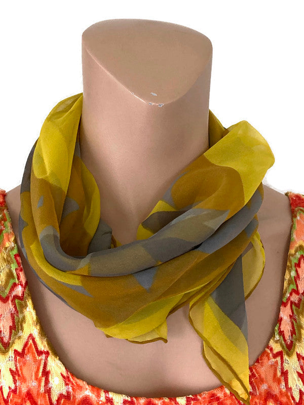 Vera Sheer Scarf with Yellow and Gray Sunflowers and Leaves