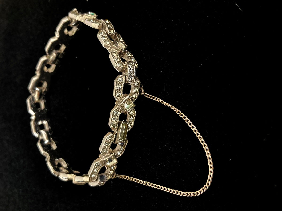 Art Deco Rhinestone and Rhodium Signed Engel Bros. Bracelet