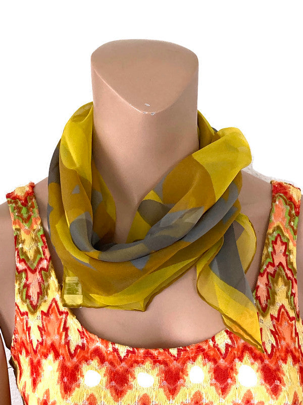 Vera Sheer Scarf with Yellow and Gray Sunflowers and Leaves
