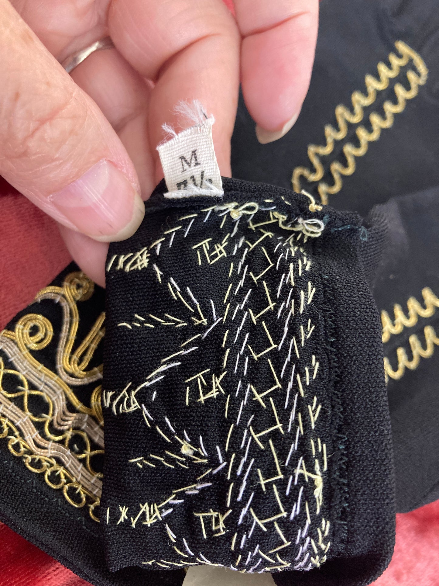 Vintage NOS Black Yemenite Embroidered Ladies Gloves Size 7 1/2