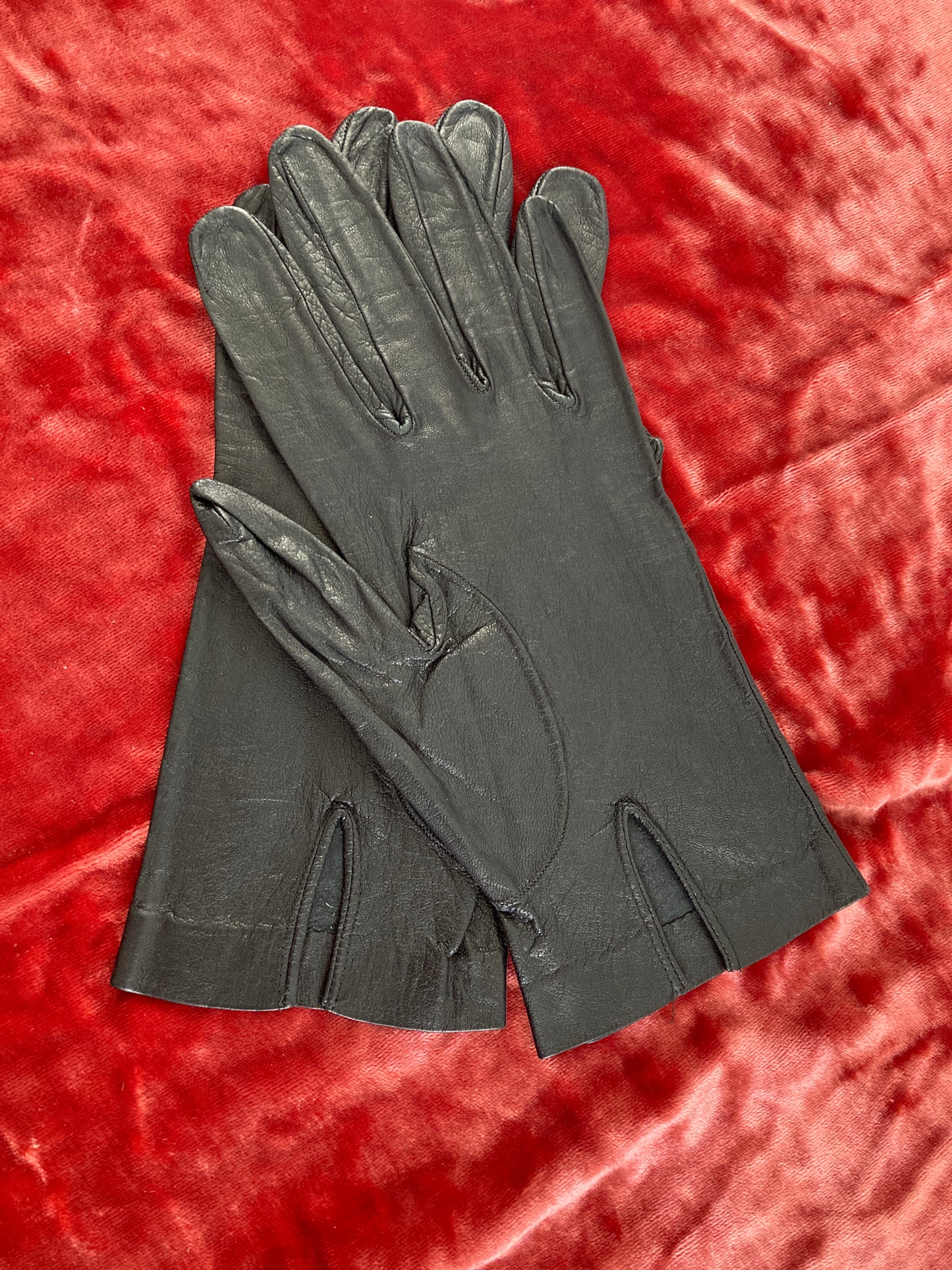 Women's Black Leather Split Wrist Gloves Size 6