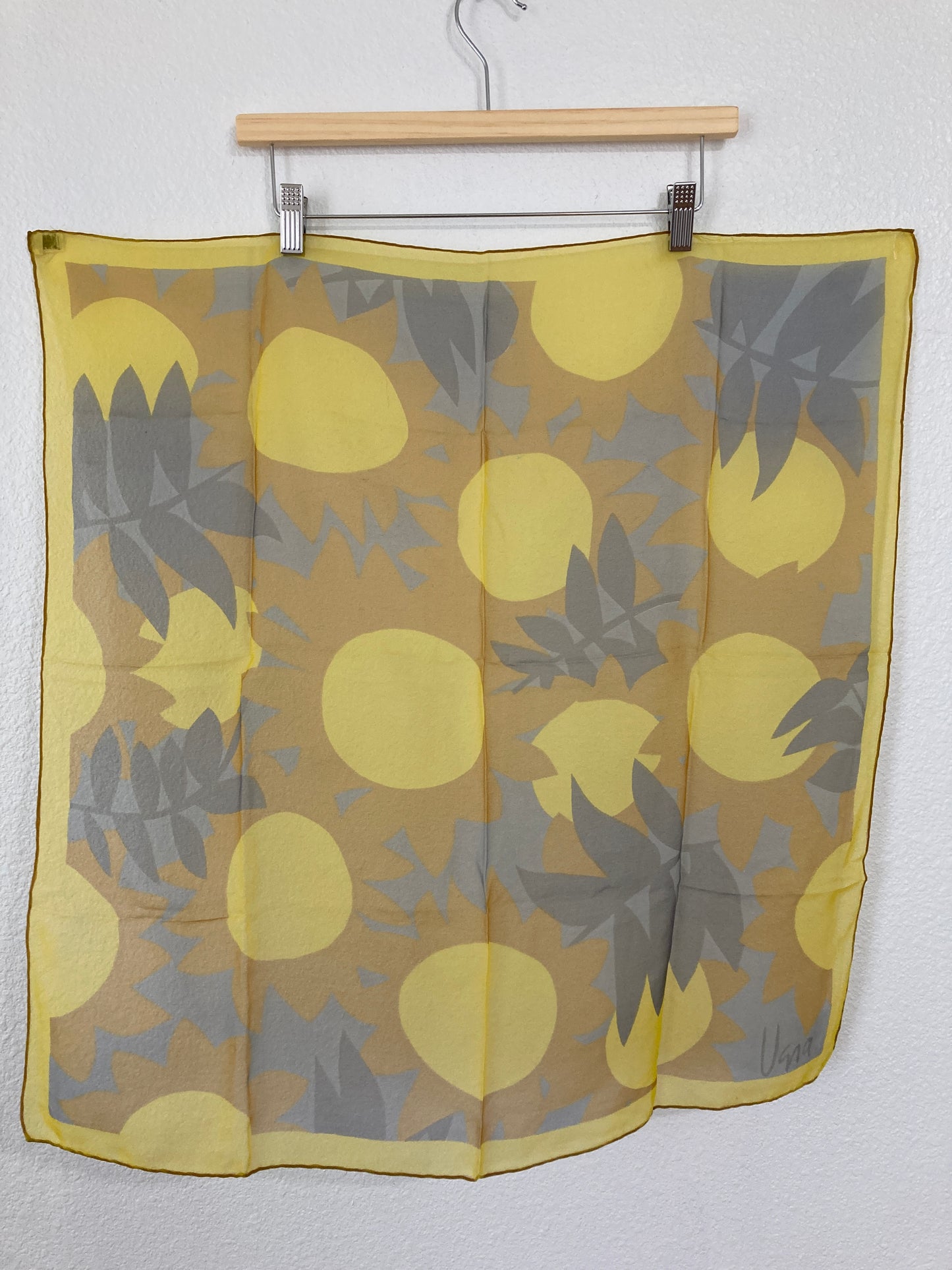 Vera Sheer Scarf with Yellow and Gray Sunflowers and Leaves