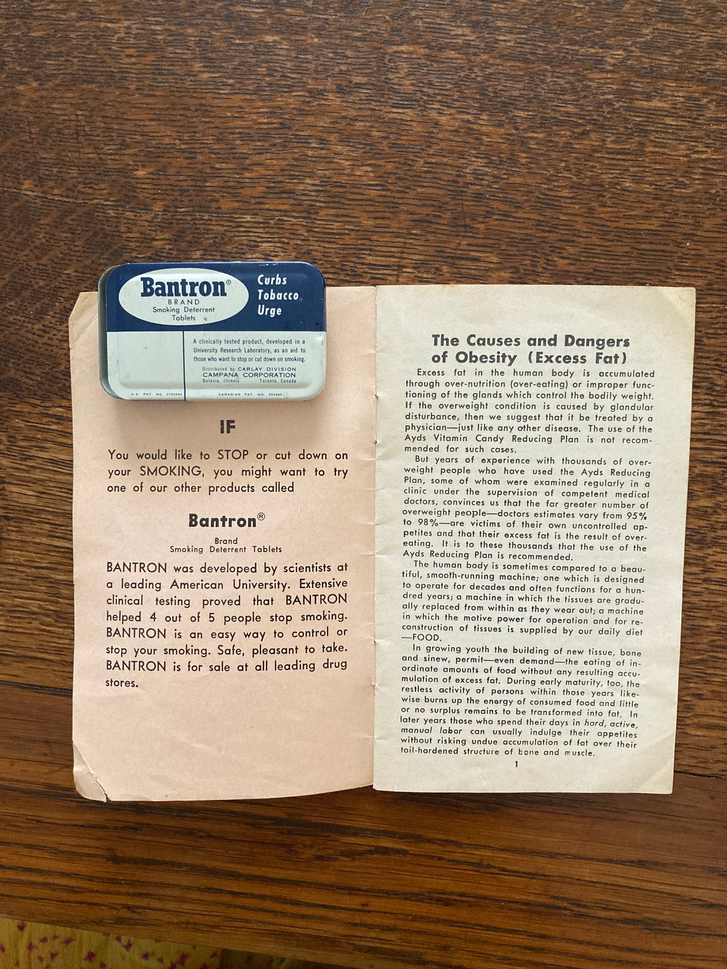 Vintage Bantron Tin Smoking Deterrent Tablets 1960's
