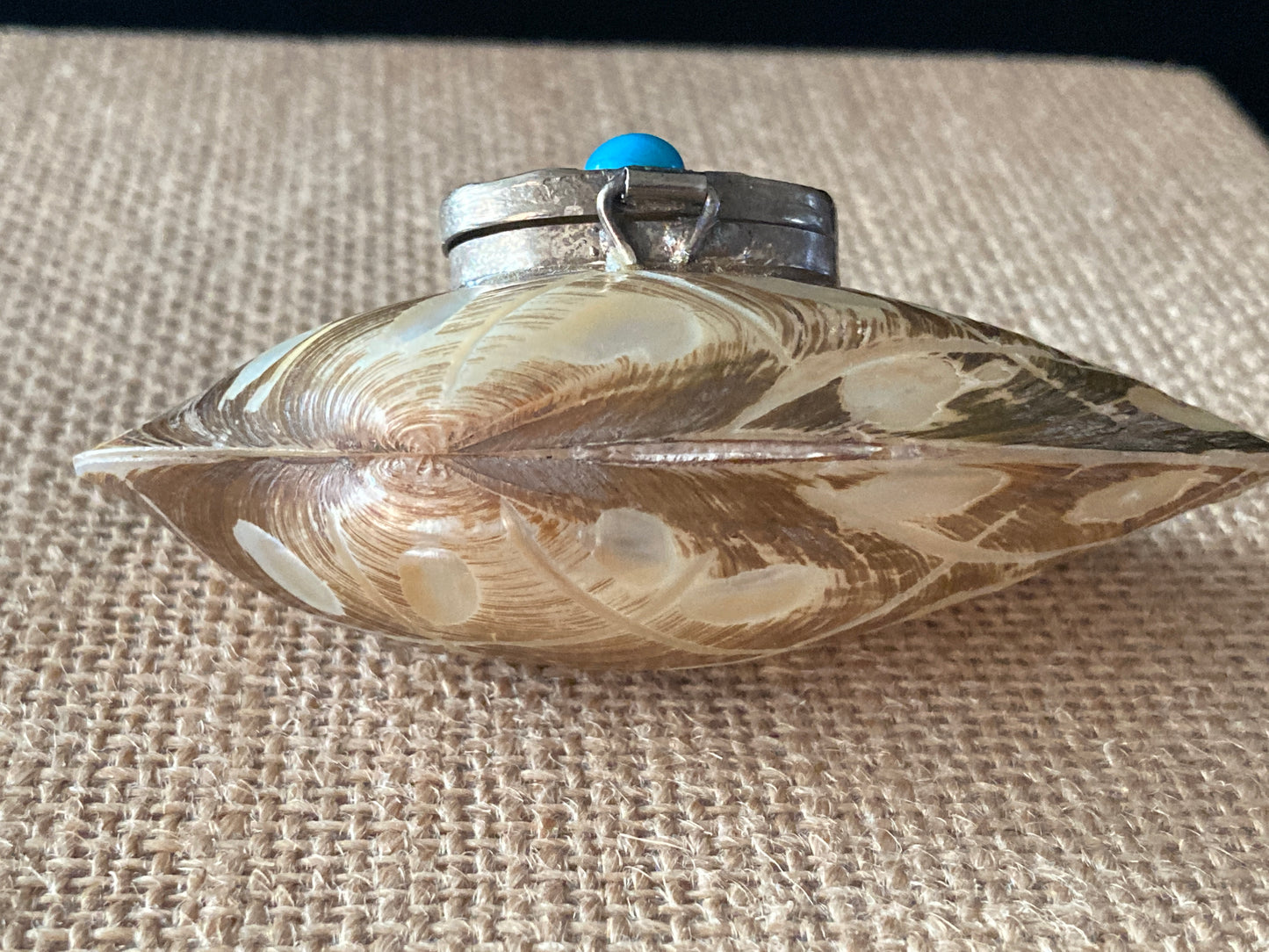 Hand Carved Shell Perfume/Snuff/Trinket Box