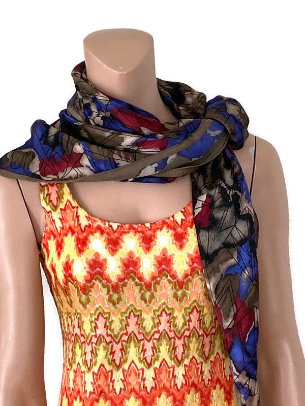 Vintage Ginnie Johansen Silk Scarf Brown Multi Color