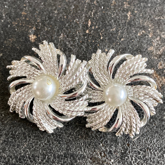 Silver Swirl Earrings w/Pearl Centers Sarah Coventry