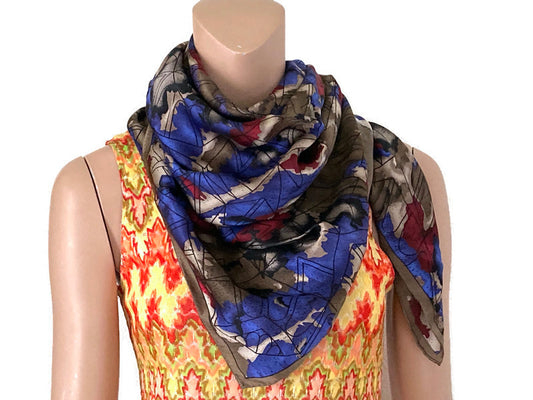 Vintage Ginnie Johansen Silk Scarf Brown Multi Color