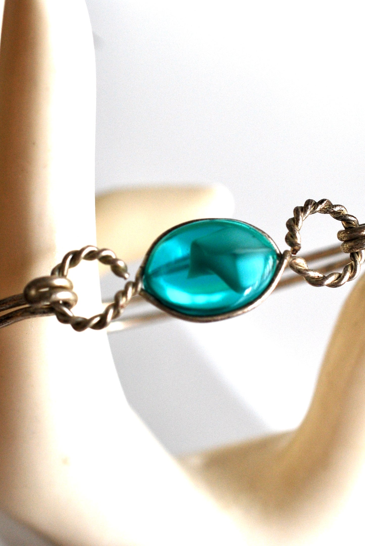 Silver Wire Wrapped Pendant Necklace and Bracelet Sea Blue Glass