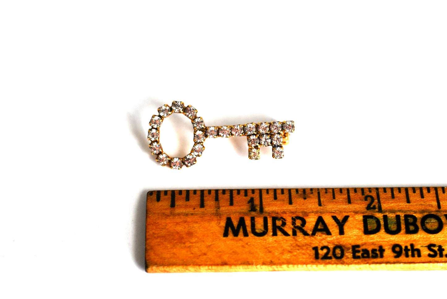 Vintage Rhinestone Skeleton Key Brooch