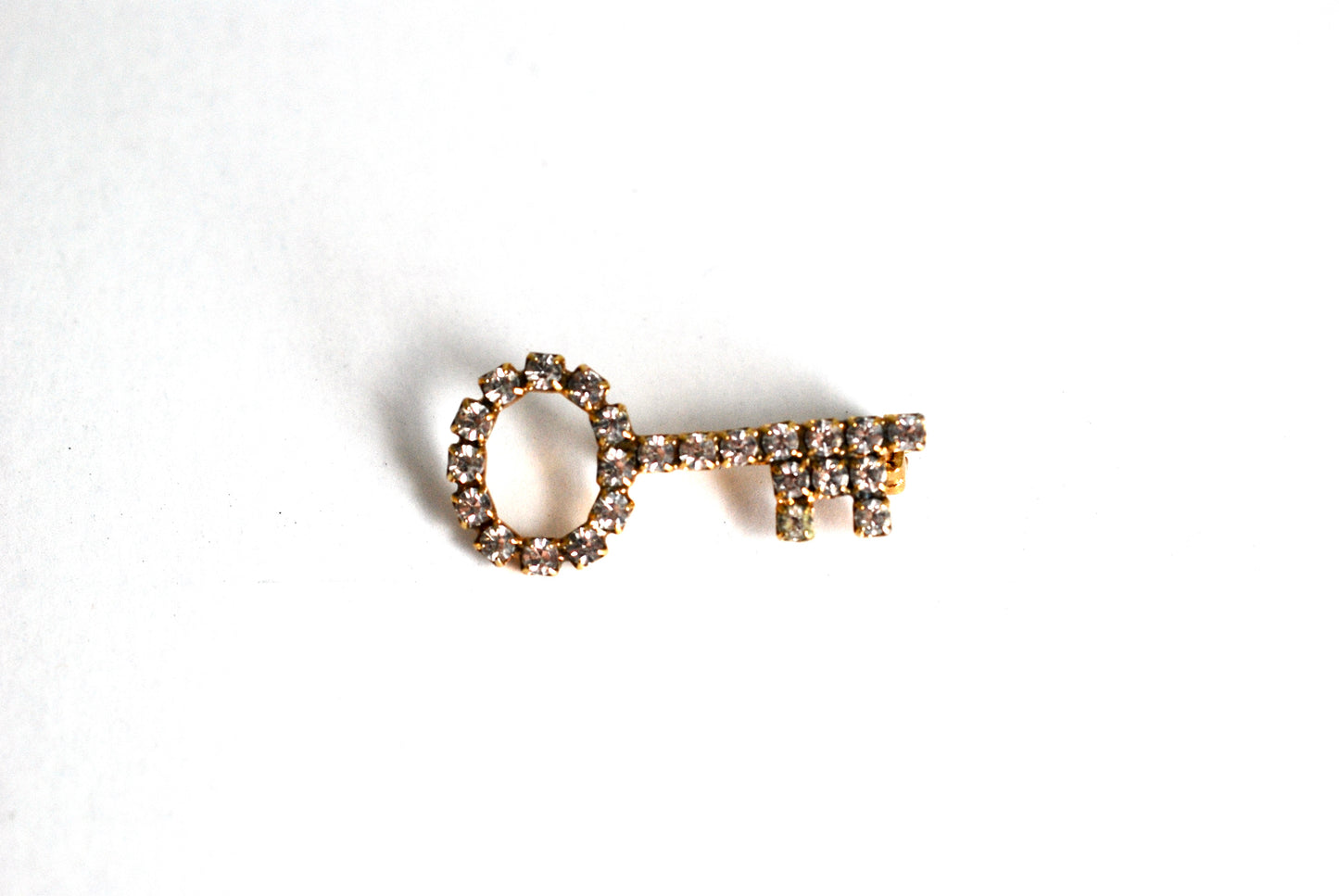 Vintage Rhinestone Skeleton Key Brooch