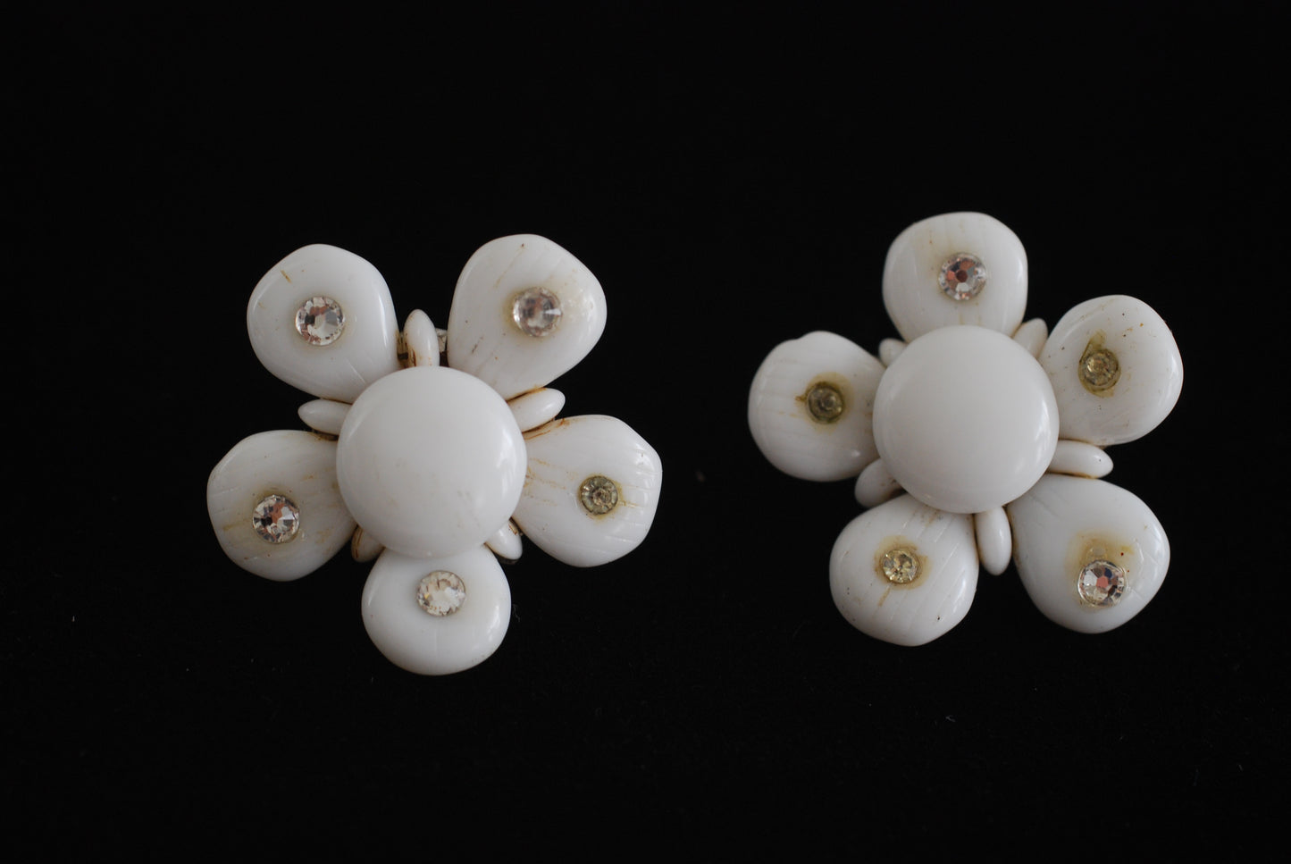 Milk Glass Flower Earrings Made in West Germany