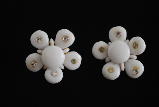 Milk Glass Flower Earrings Made in West Germany