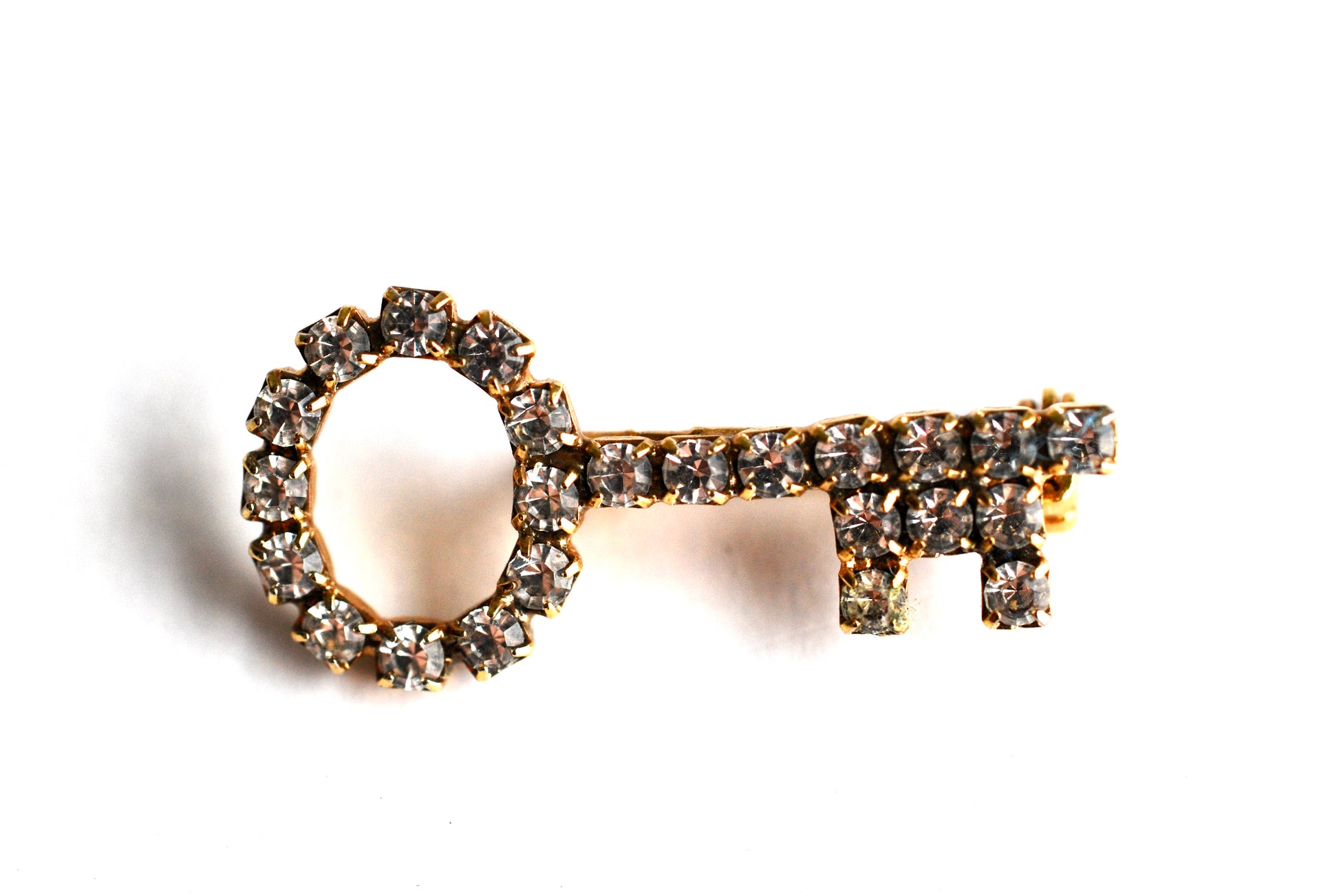 Vintage Rhinestone Skeleton Key Brooch