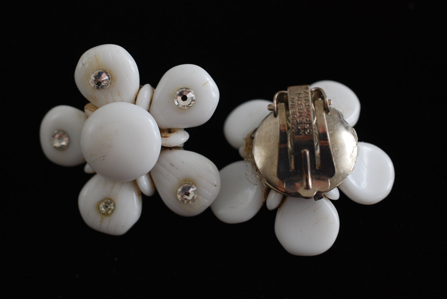 Milk Glass Flower Earrings Made in West Germany