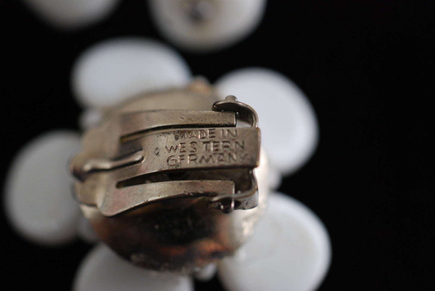 Milk Glass Flower Earrings Made in West Germany