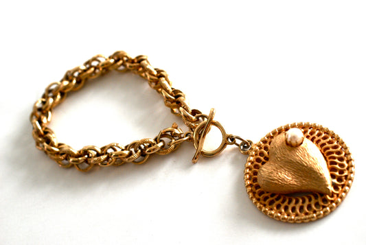Chunky Textured Chain Bracelet with Large Heart Charm