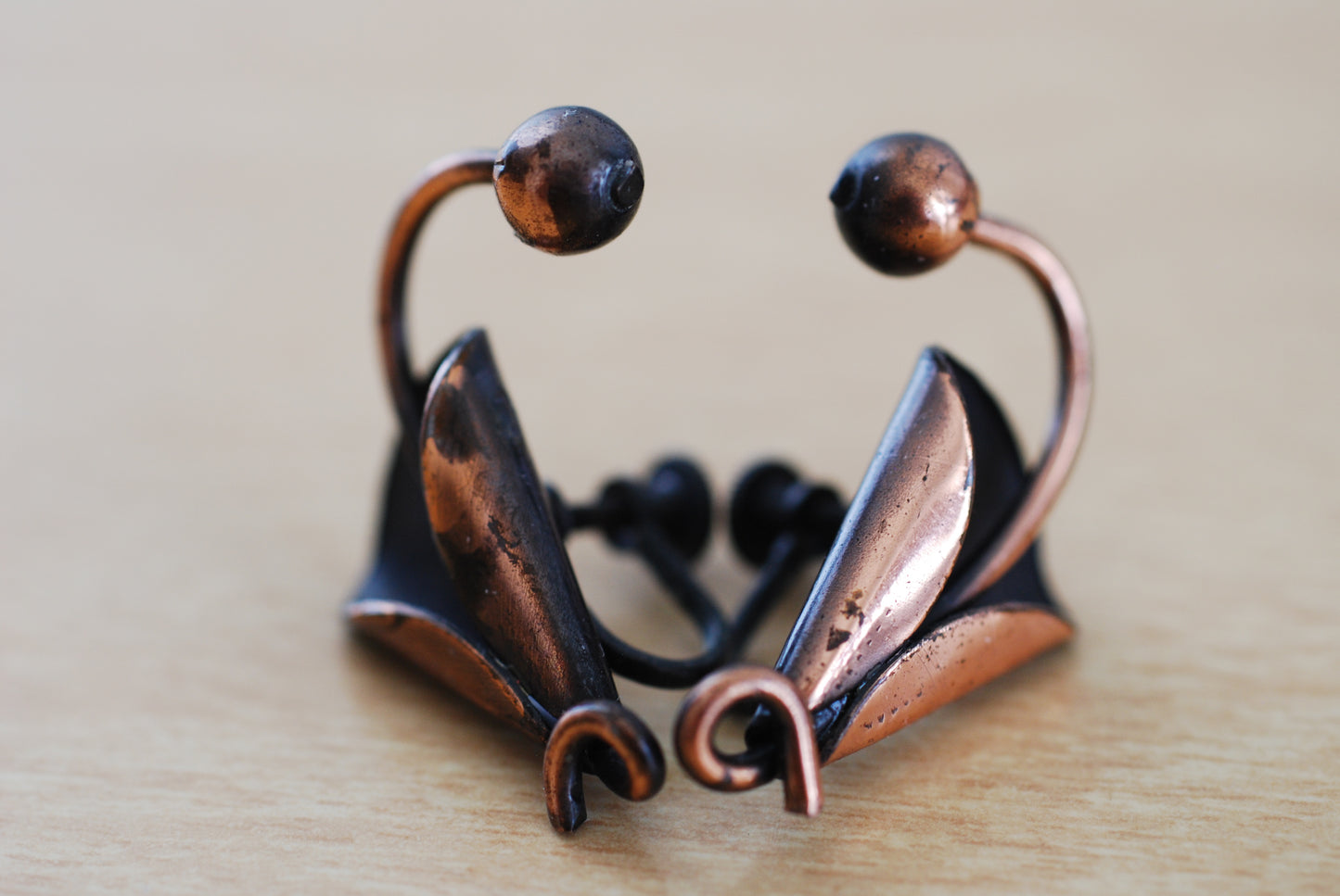 Copper Calla Lily Earrings Abstract Screw Back