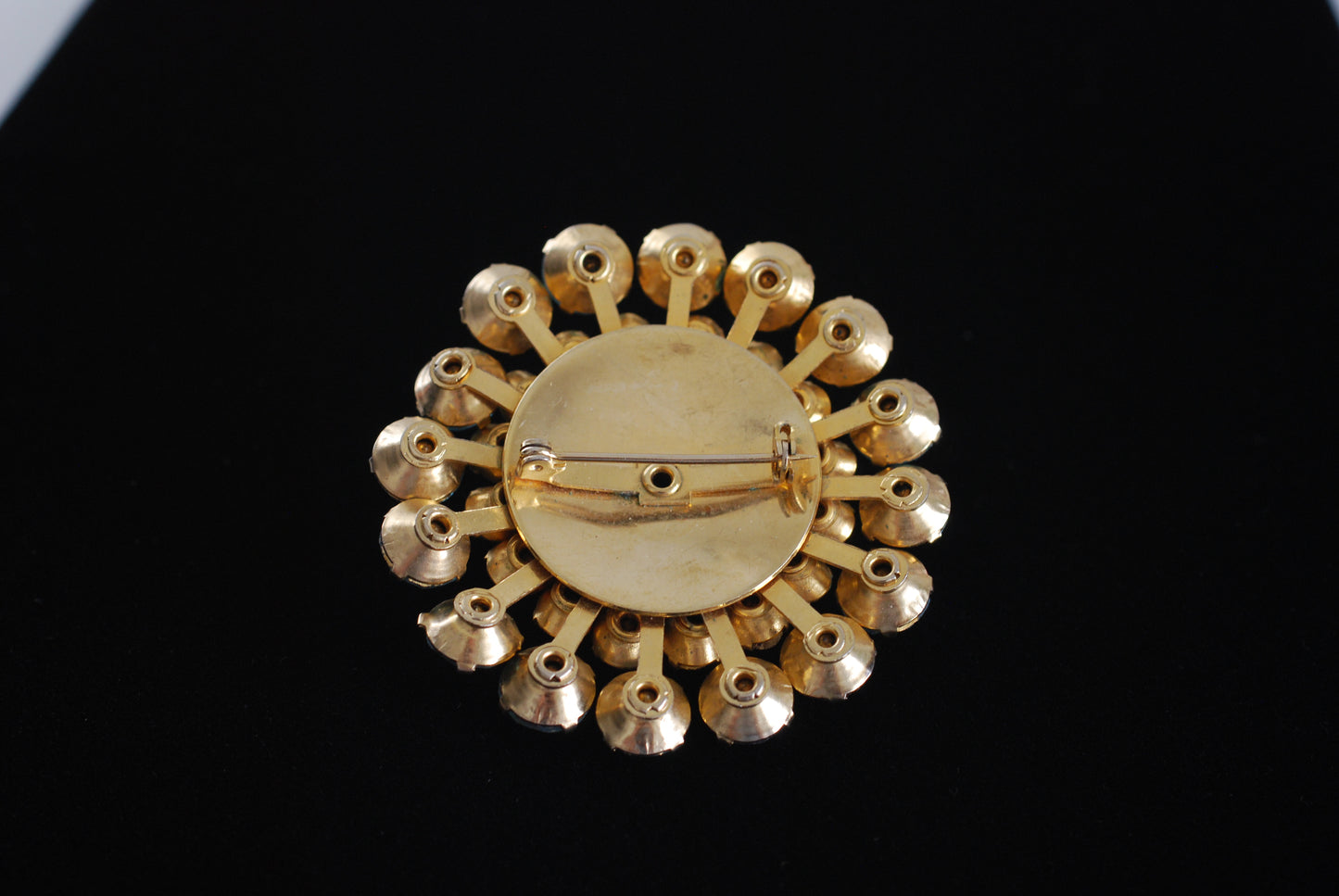 Vintage Aqua Rhinestone Starburst Dome Brooch