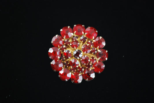 Deep Red Rhinestone Dome Brooch