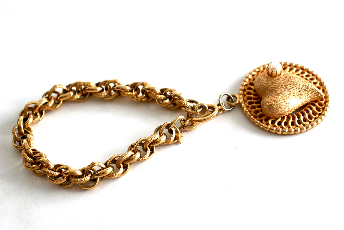 Chunky Textured Chain Bracelet with Large Heart Charm