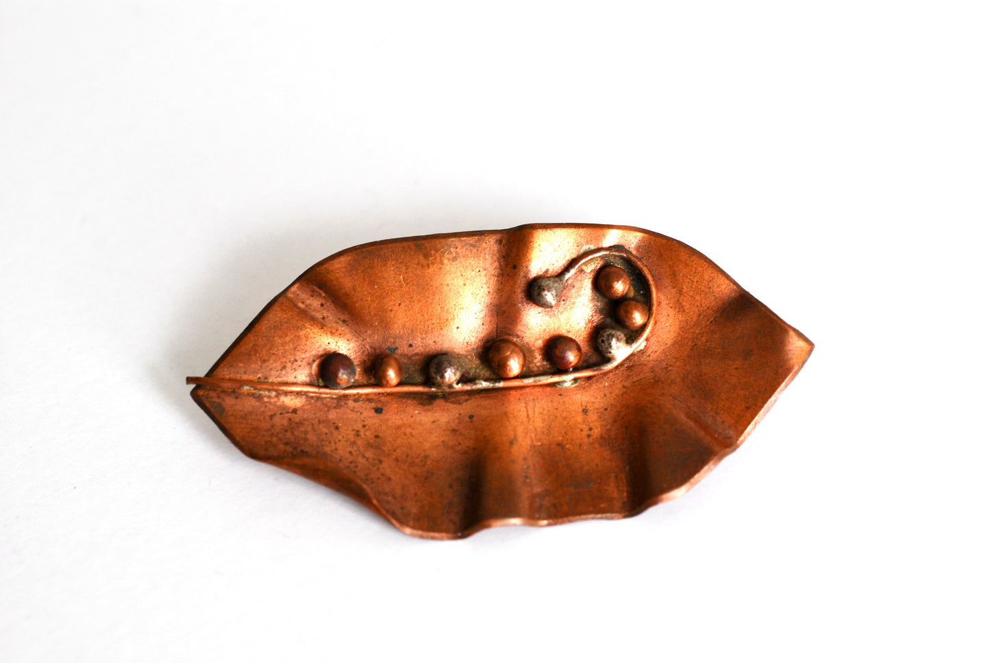 Vintage Copper Brooch Leaf with Lily of the Valley Buds