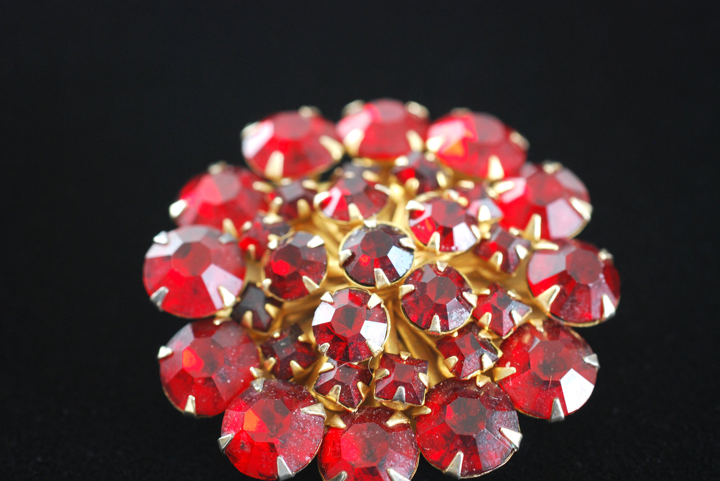 Deep Red Rhinestone Dome Brooch