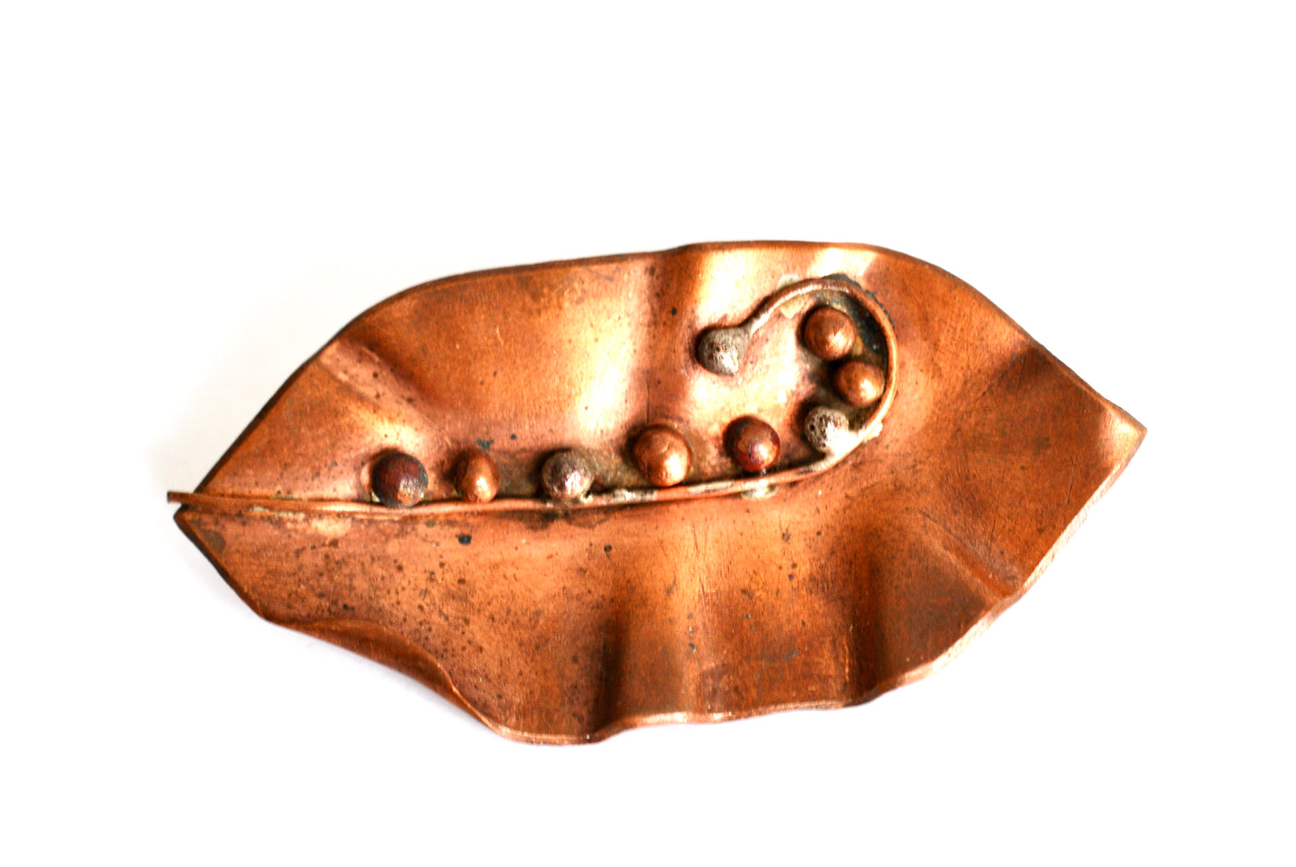 Vintage Copper Brooch Leaf with Lily of the Valley Buds