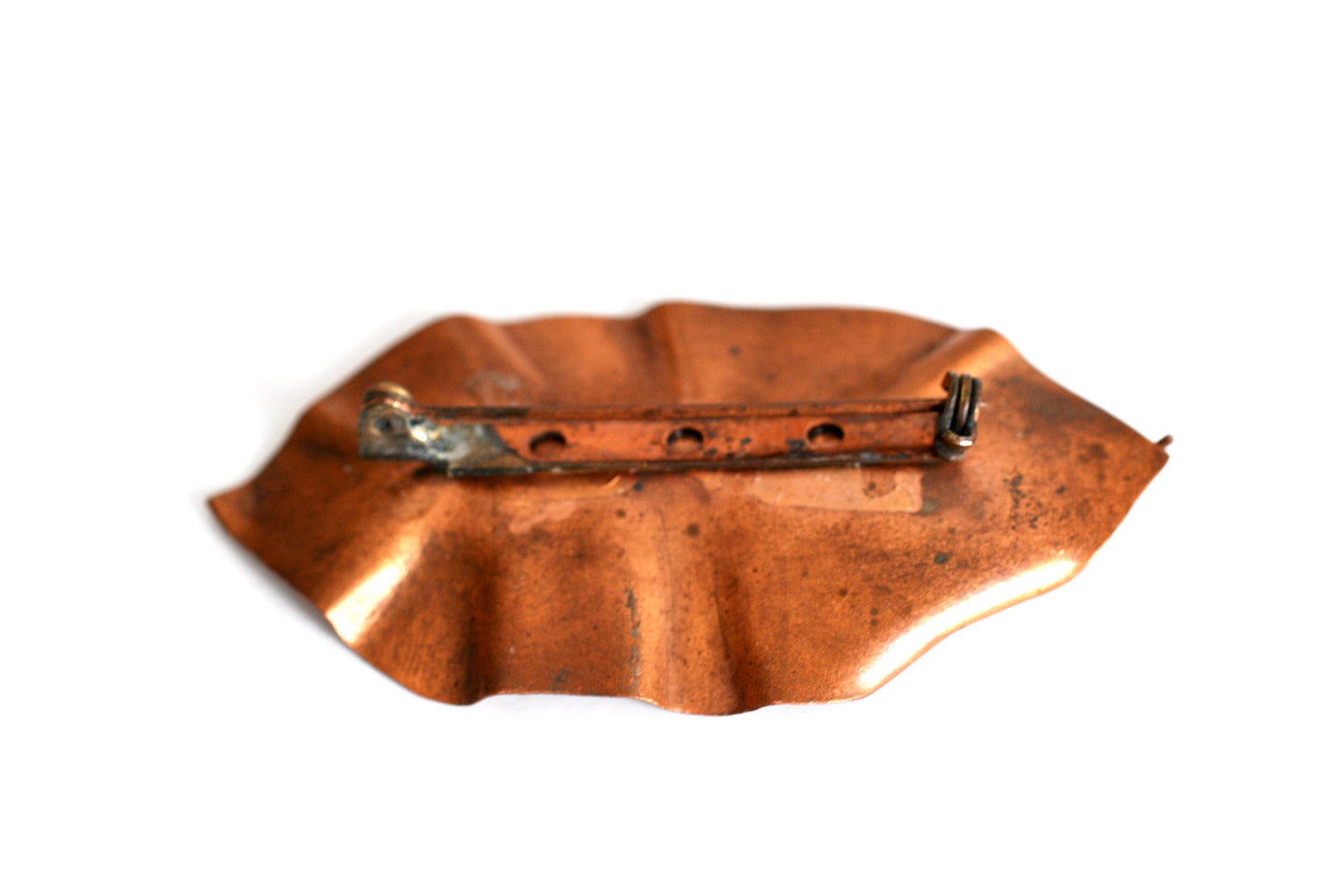Vintage Copper Brooch Leaf with Lily of the Valley Buds