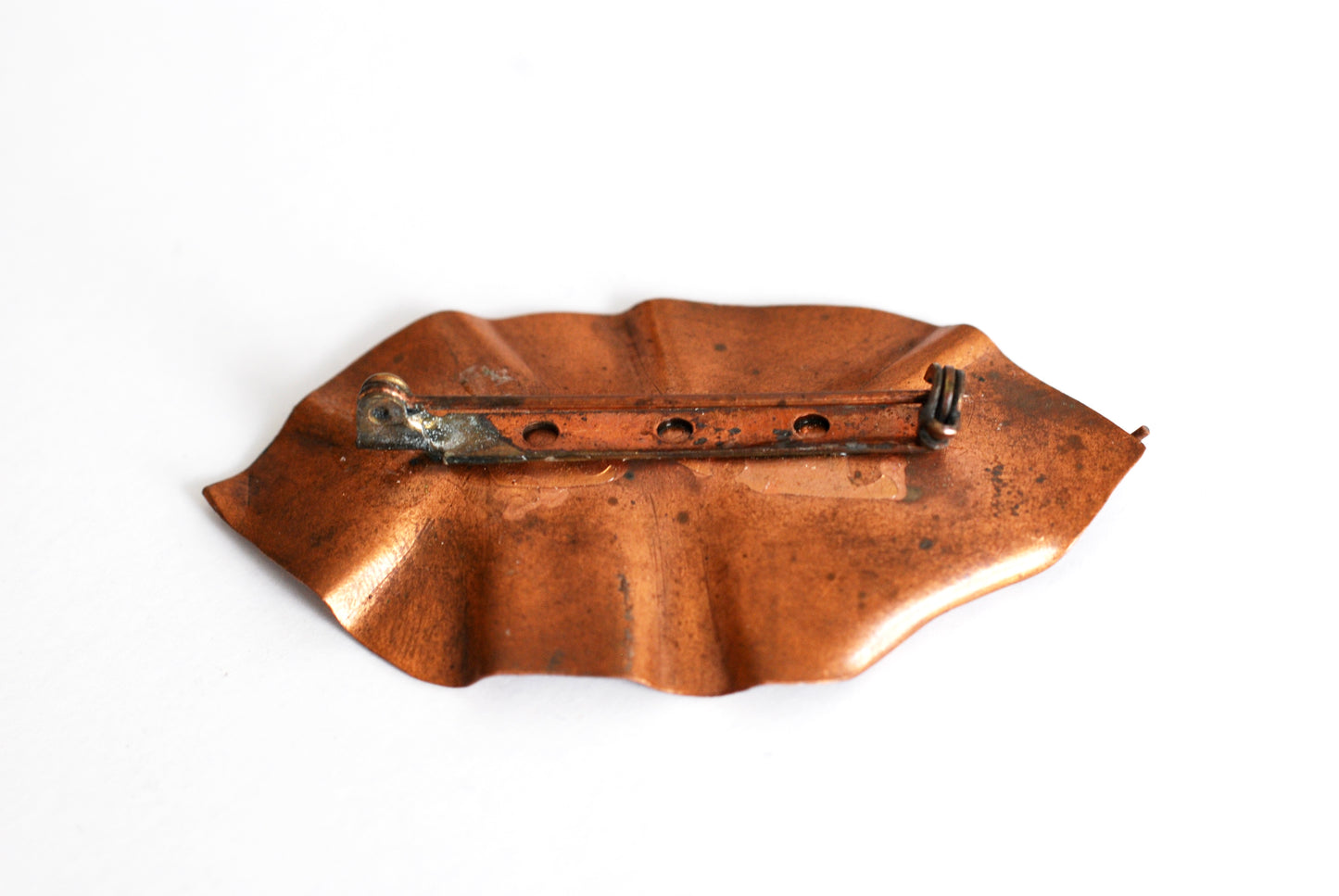 Vintage Copper Brooch Leaf with Lily of the Valley Buds