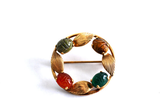Gold Filled Circle Scarab Brooch
