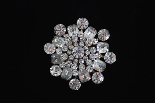 Stunning Vintage Starburst Dome Brooch Crystal Clear