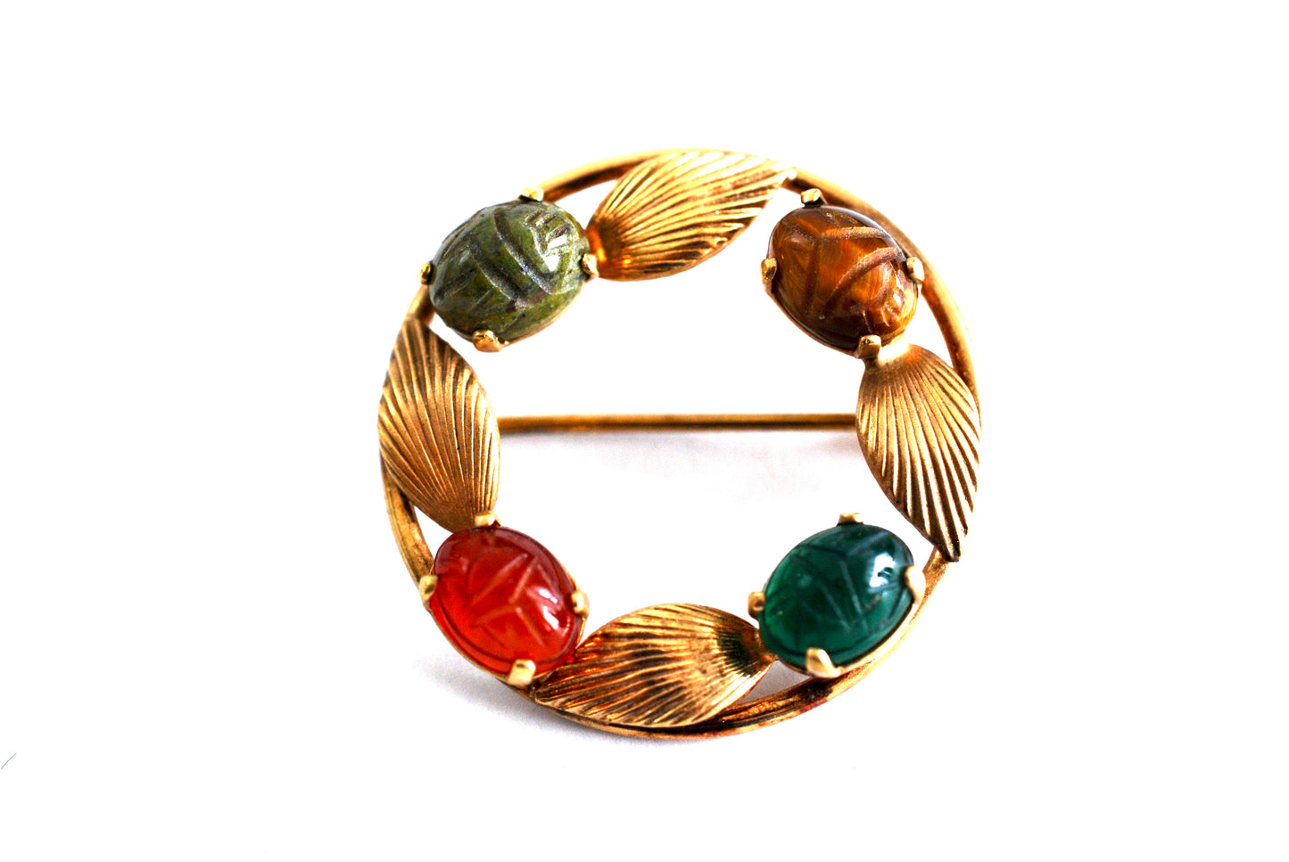 Gold Filled Circle Scarab Brooch