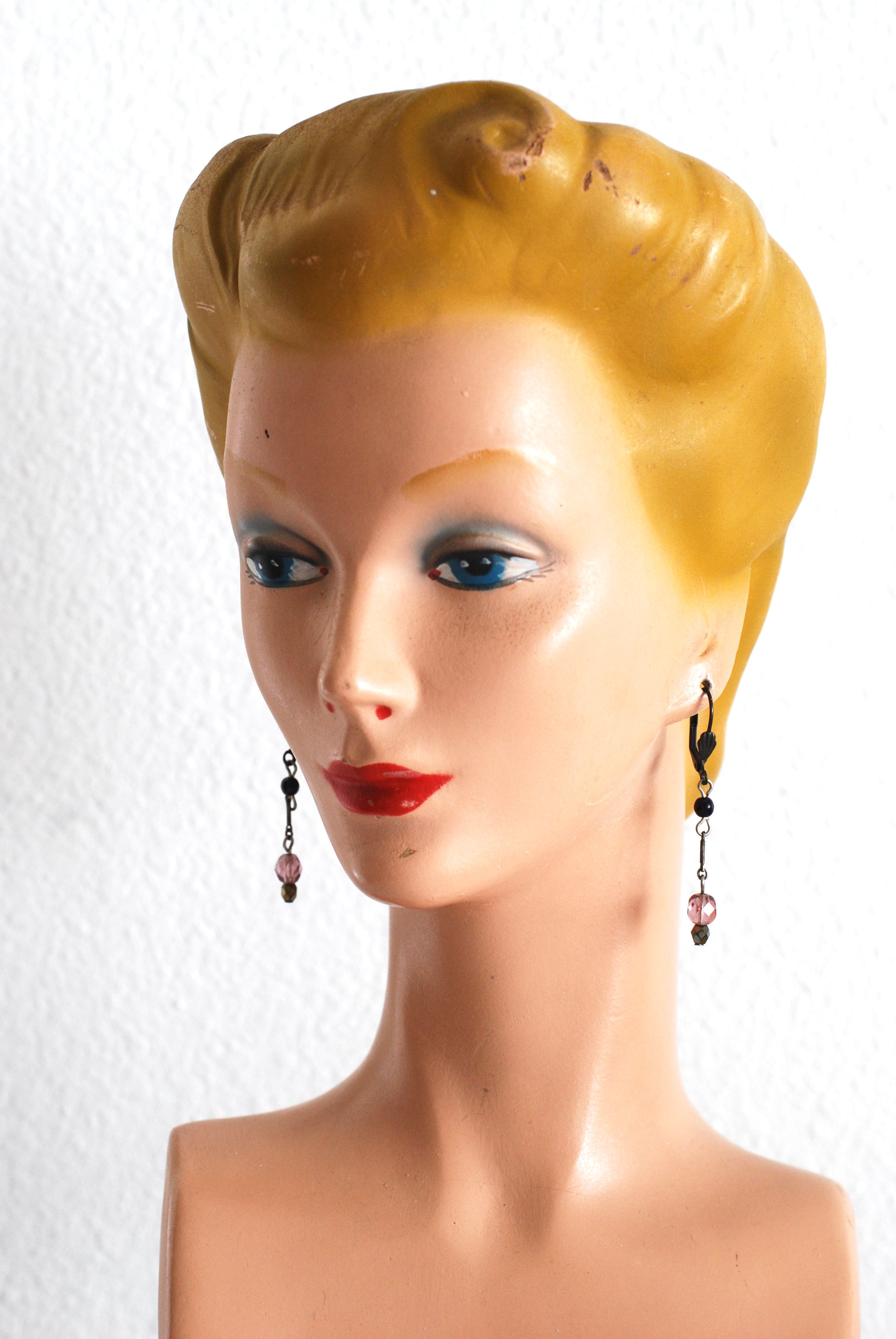 Purple Beaded Drop Earrings Burnished Bronze