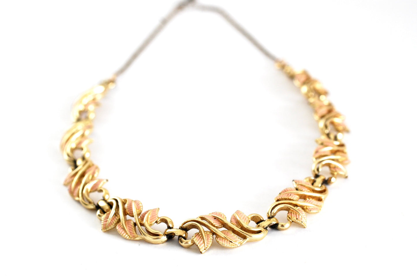 Coro Peach Enameled Leaves Necklace
