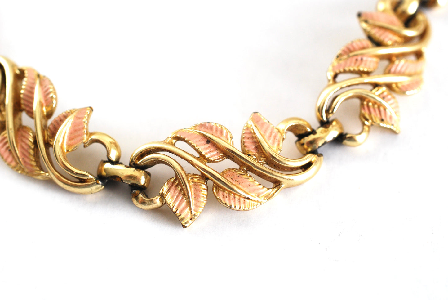 Coro Peach Enameled Leaves Necklace