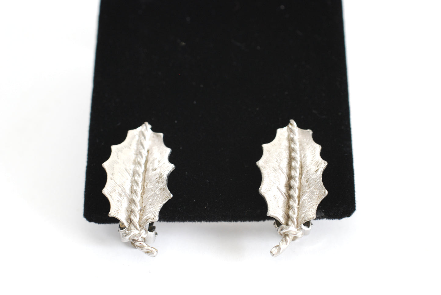 Coro Silver Tone Leaf Earrings