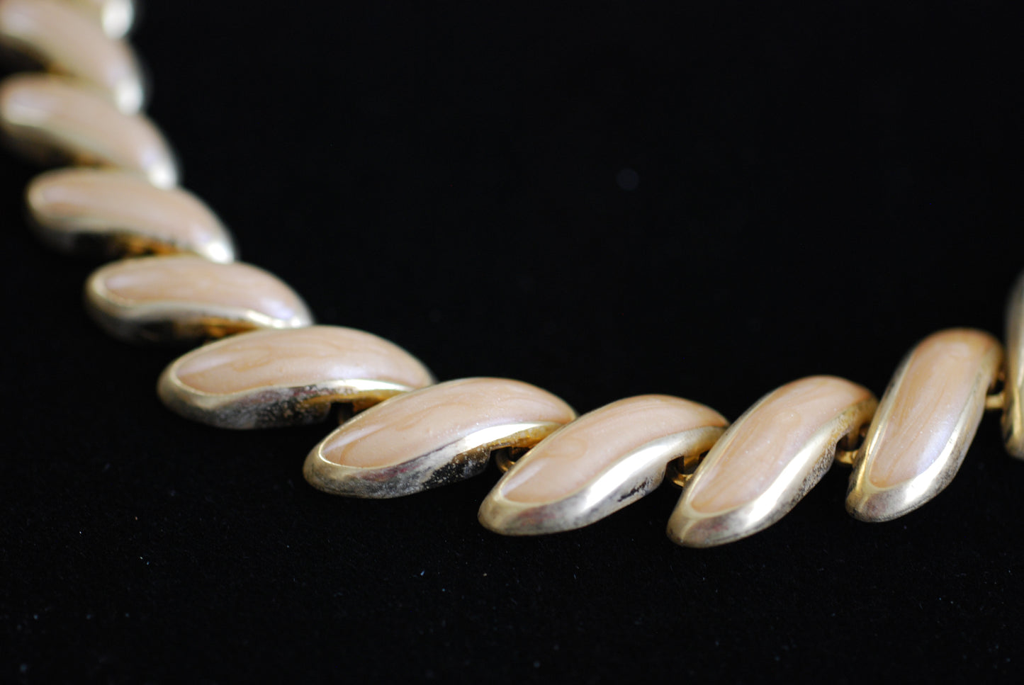 Gold Tone & Apricot Enamel Necklace