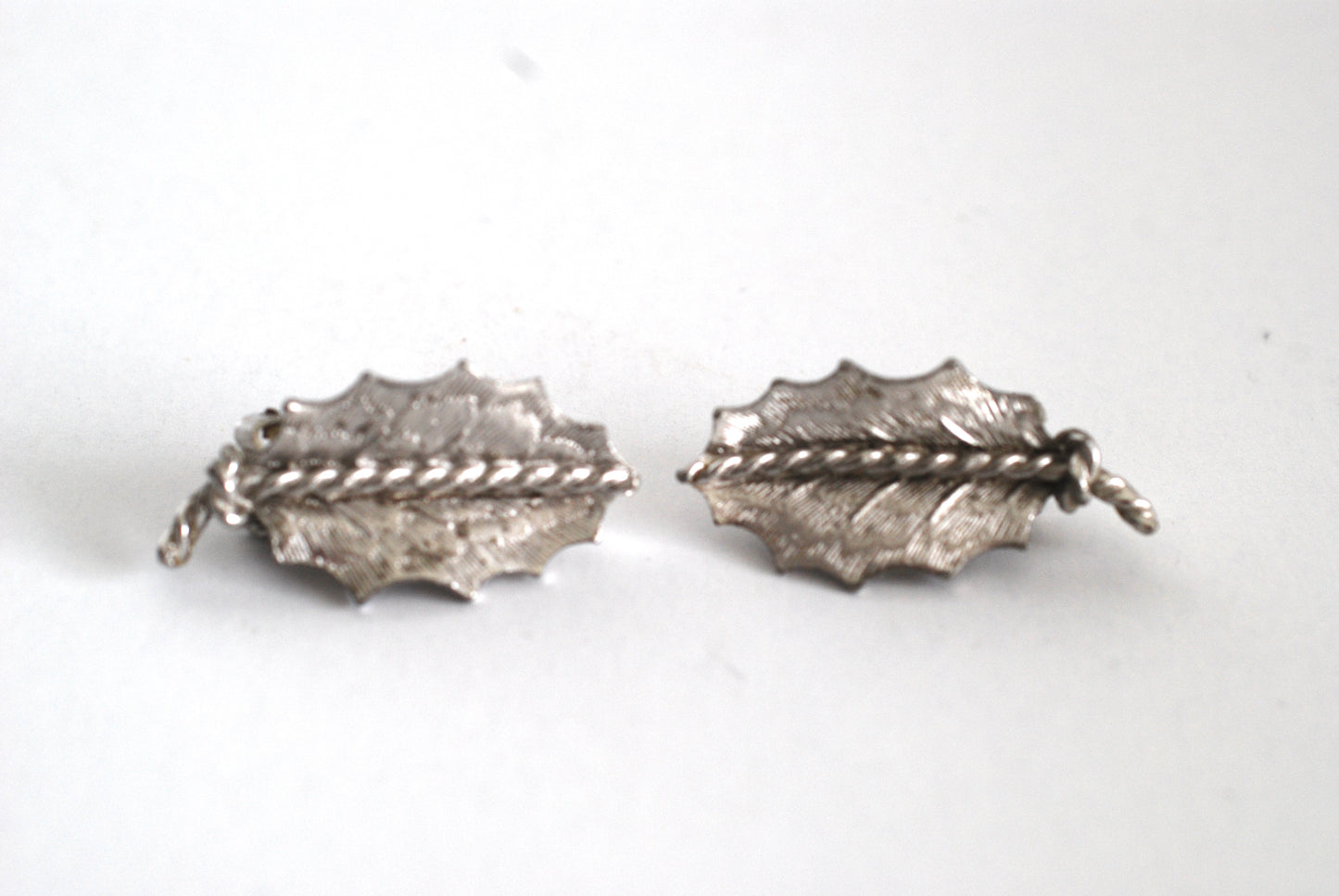 Coro Silver Tone Leaf Earrings